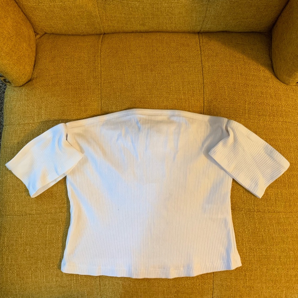 White ribbed tube crop top with sleeves